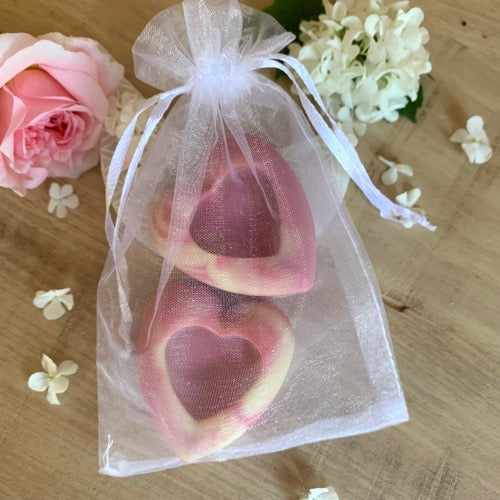 sachet de savons framboise coeurs Infiny Bulles