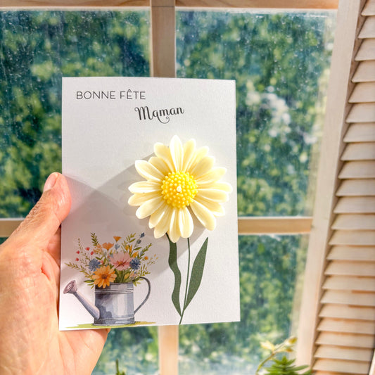 Bougie marguerite - carte "Bonne fête Maman"