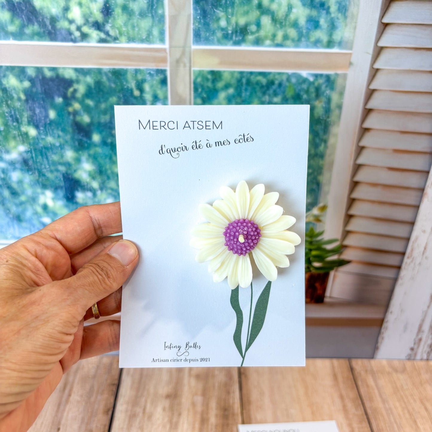Bougie marguerite - carte "Merci"