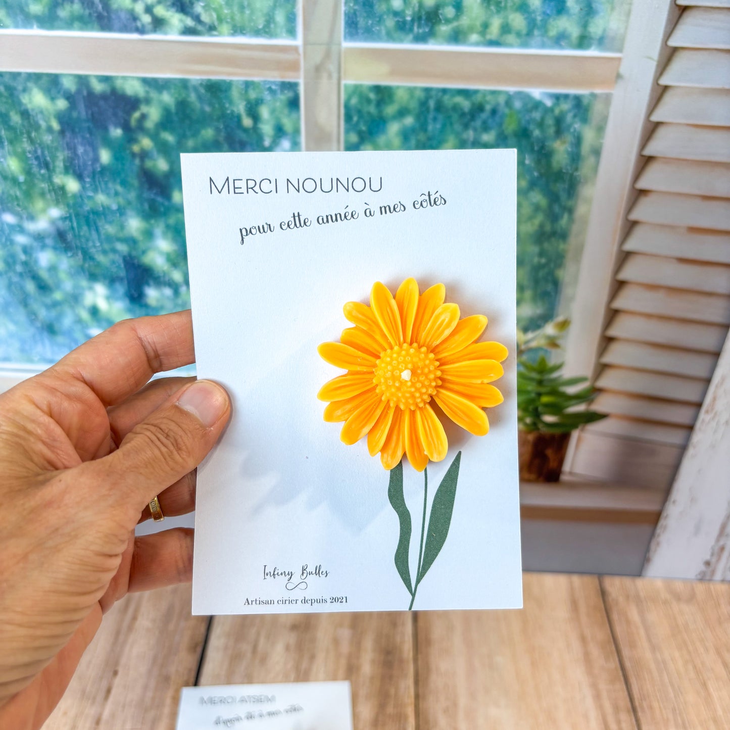Bougie marguerite - carte "Merci"