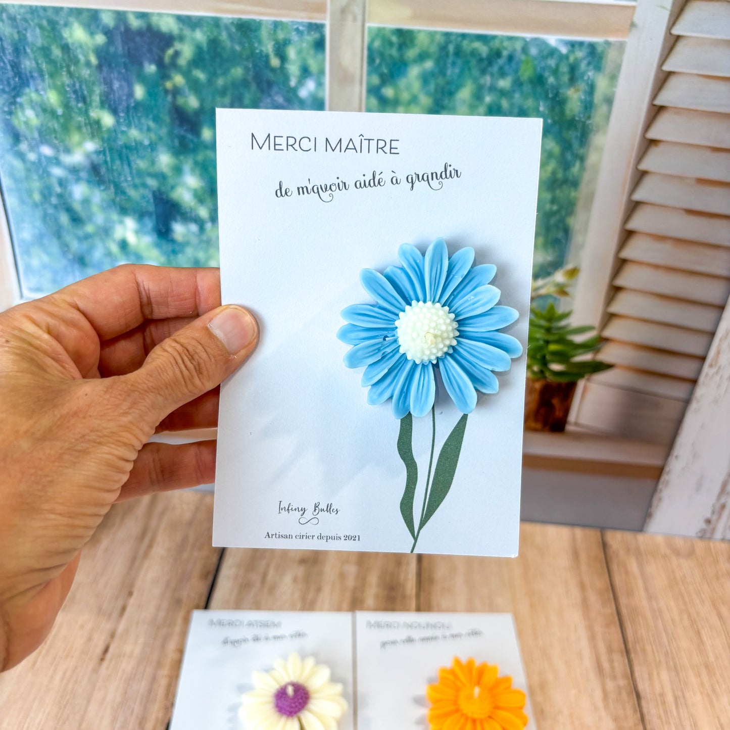 Bougie marguerite - carte "Merci"