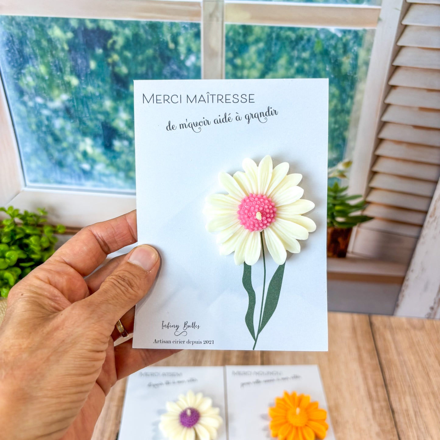 Bougie marguerite - carte "Merci"